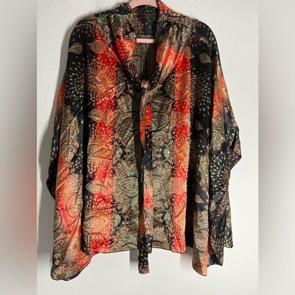 Shoreune Bohemian Silk Tunic Blouse One Size - Picture 1 of 11